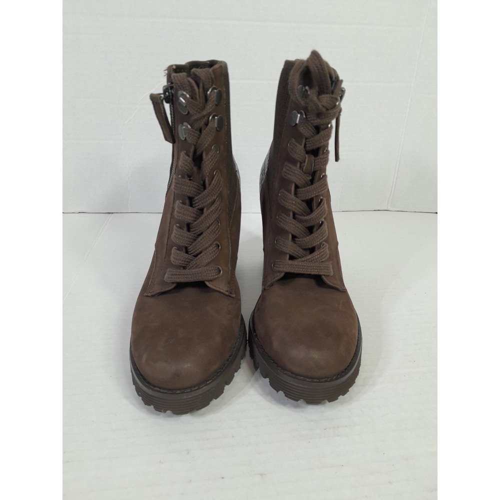 Gibson Latimer Felisa Dark Brown Cow Suede Leather Combat Heeled Boot 7 M - Picture 4 of 7